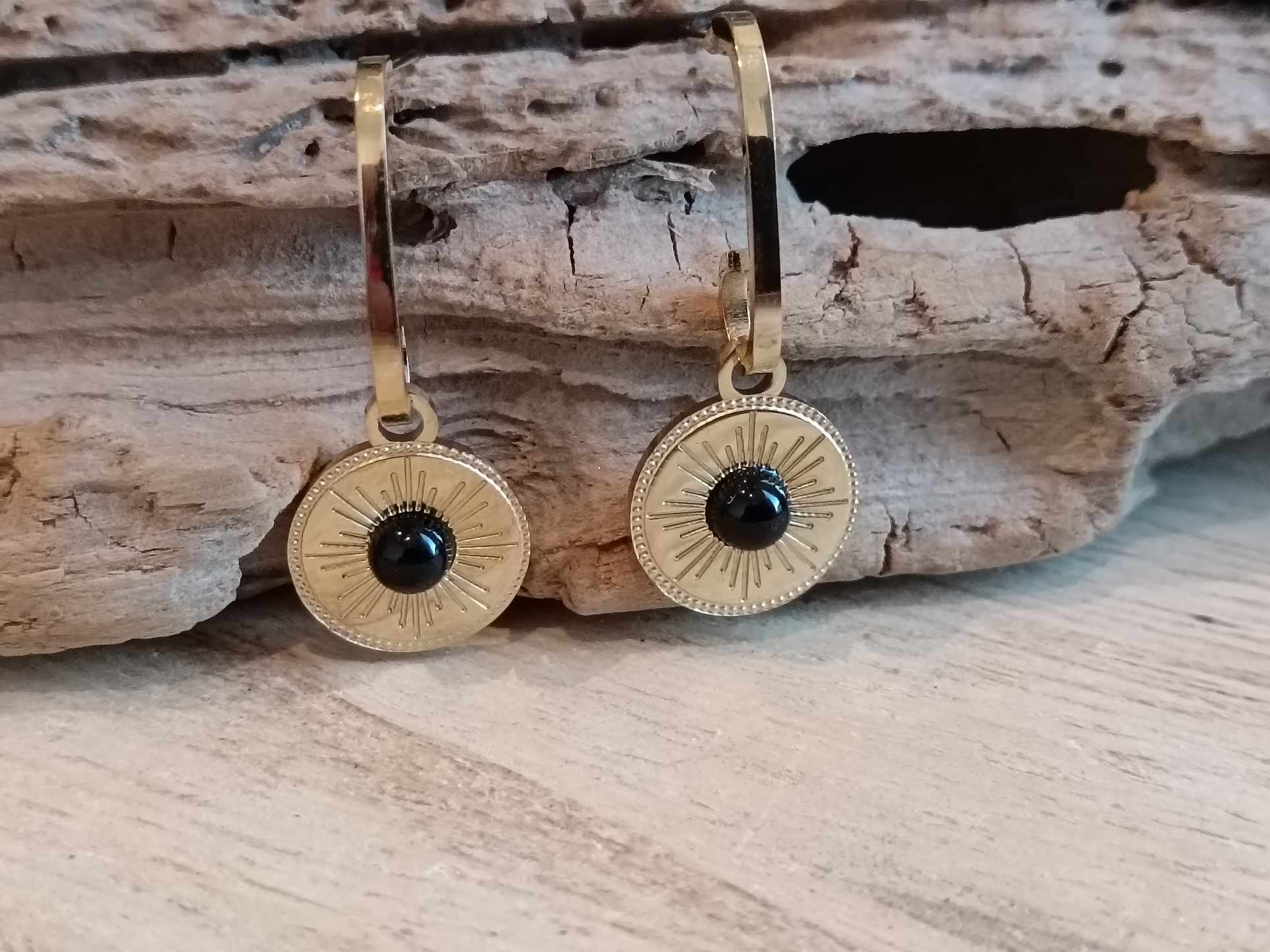 Paires de boucles d'oreilles Agate noire – Image 2