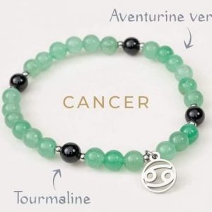 Bracelet zodiaque Cancer - Aventurine verte, Tourmaline