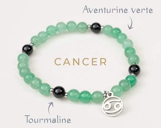 Bracelet zodiaque Cancer - Aventurine verte, Tourmaline