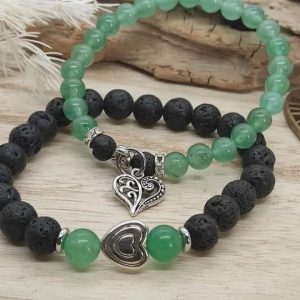Bracelet de couple Aventurine Pierre de Lave