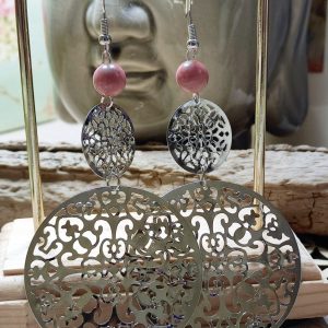 boucles d oreilles en rhodochrosite