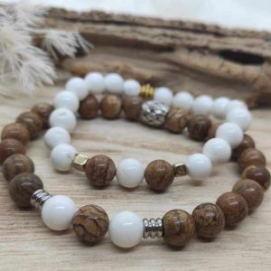 Bracelet de couple Jaspe Paysage - Magnesite
