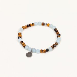 Bracelet Alke - Oeil de tigre, Aigue marine