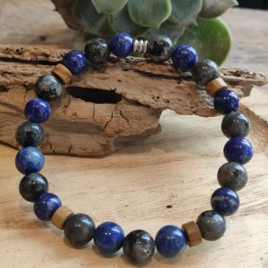 Bracelet karl lapis lazuli/ larkivit / bois pétrifié