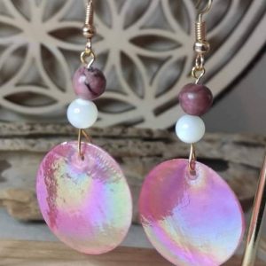 boucles d oreilles nacre rhodonite