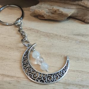Porte-clés lune Cristal de roche-Pierre de Lune
