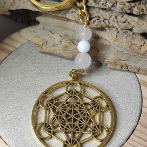 Porte-clés Quartz Rose- Jade blanc Metatron