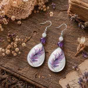 Boucles d'oreilles amethyste-selenite plume