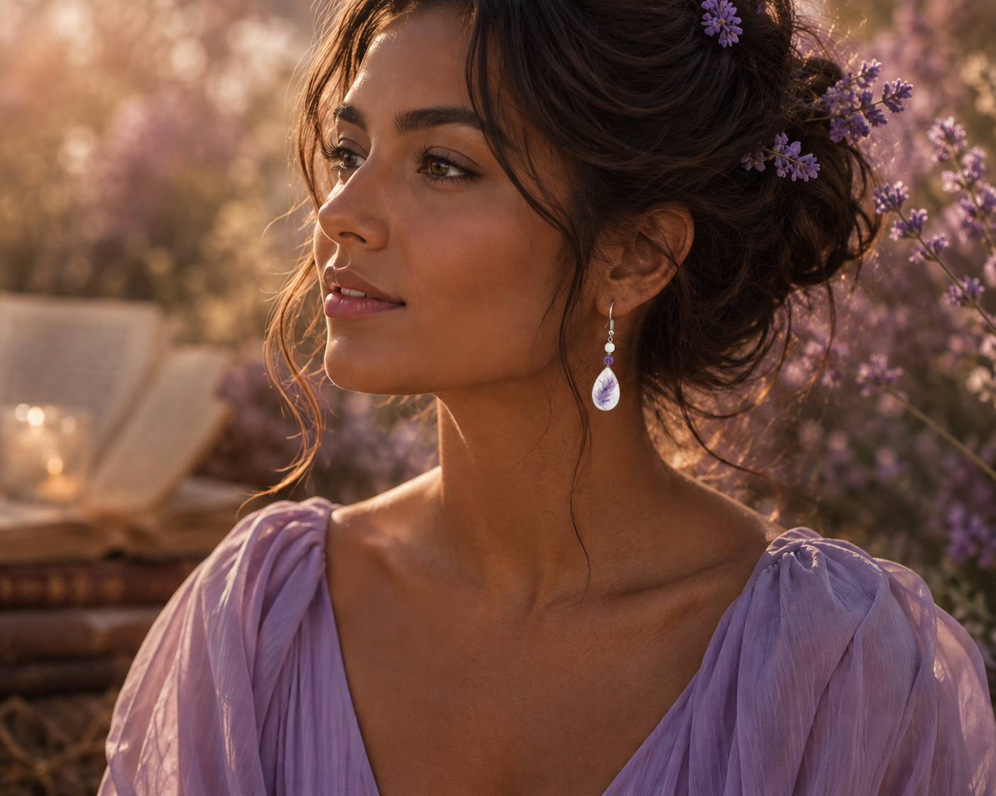Boucles d'oreilles amethyste-selenite plume – Image 2